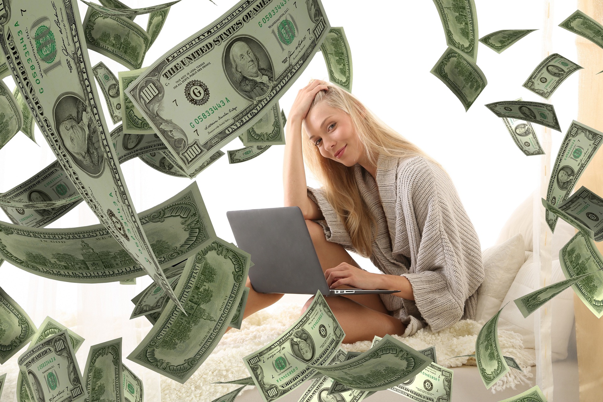 woman with money all around